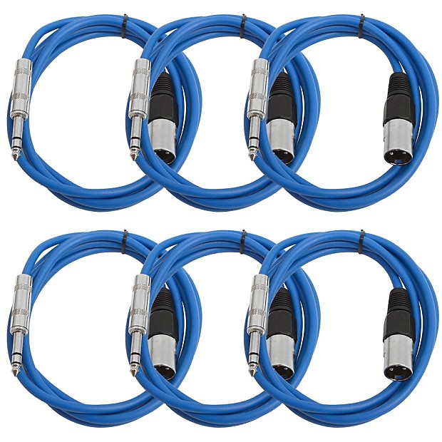 Seismic Audio SATRXL-M6BLUE6 XLR Male to 1/4" TRS Male Patch Cables - 6' (6-Pack) image 1