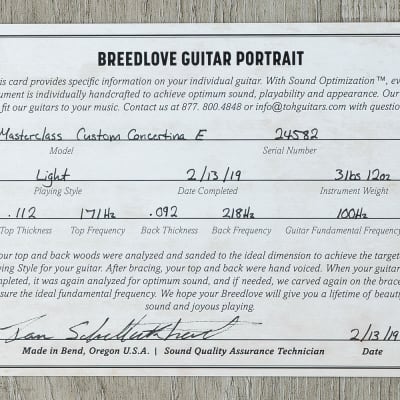 2019 NOS Breedlove Masterclass Custom Concertina E Acou-Elect Guitar, Redwood - Figured Walnut image 15