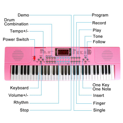 61 Keys Digital Music Electronic Keyboard Electric Musical Piano Instrument Kids Learning Keyboard w/ Stand Microphone - Pink image 3