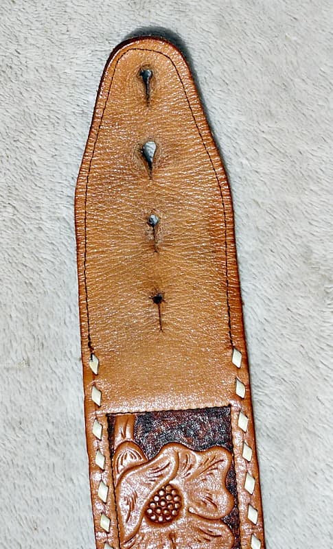CUSTOM MADE Hand Tooled PAUL Leather Guitar Strap - Natural