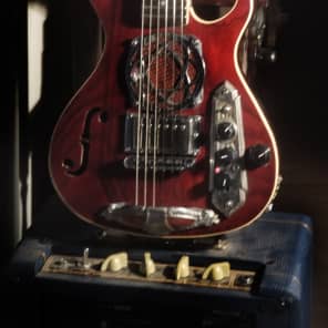 Postal Handmade Traveler Guitar Built-In  Amp  Antique Red full sized 24 scale neck Video image 11