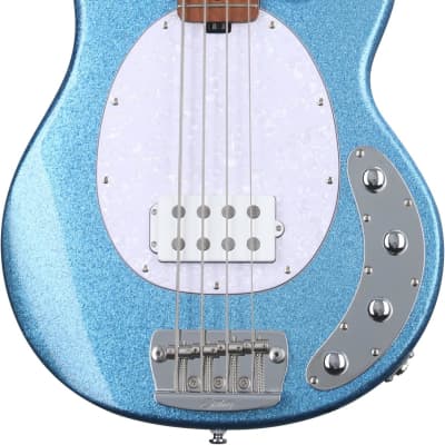Sterling By Music Man StingRay RAY34 Dent and Scratch Bass Guitar - Blue Sparkle image 1