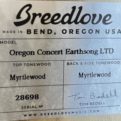 Breedlove USA Oregon Concert Earthsong Myrtlewood Ltd Edition w/ Case Ser#: 28698 image 9