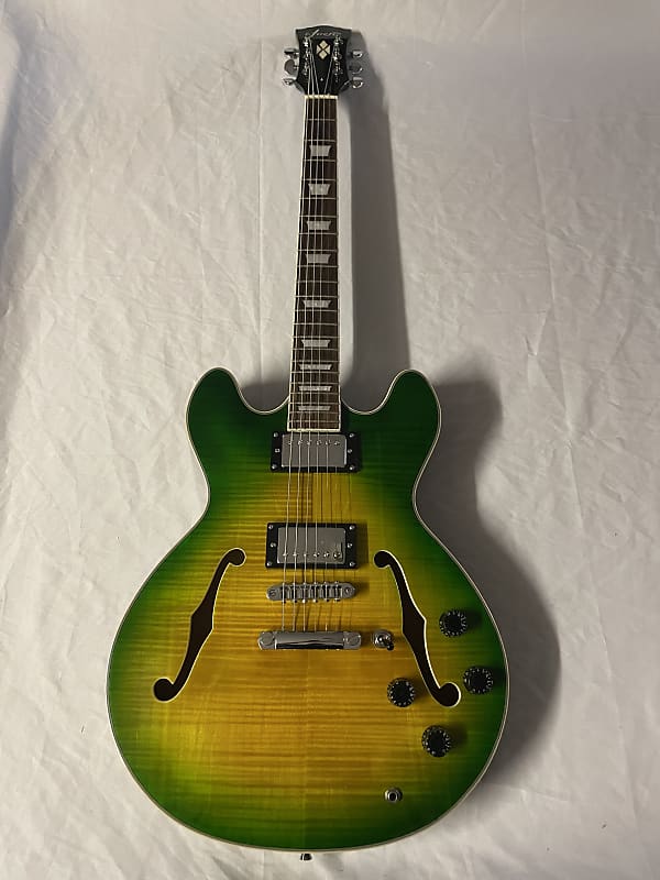 Firefly FF-338 Semi Hollow Body Electric Guitar Green Burst Quilted Maple image 1