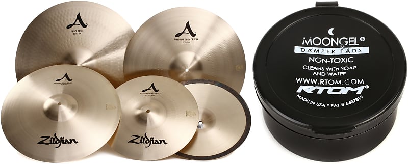 Zildjian A Rock Cymbal Set - 14/17/19/20 inch Bundle with RTOM Moongel Drum Damper Pads - Blue (6-pack) image 1