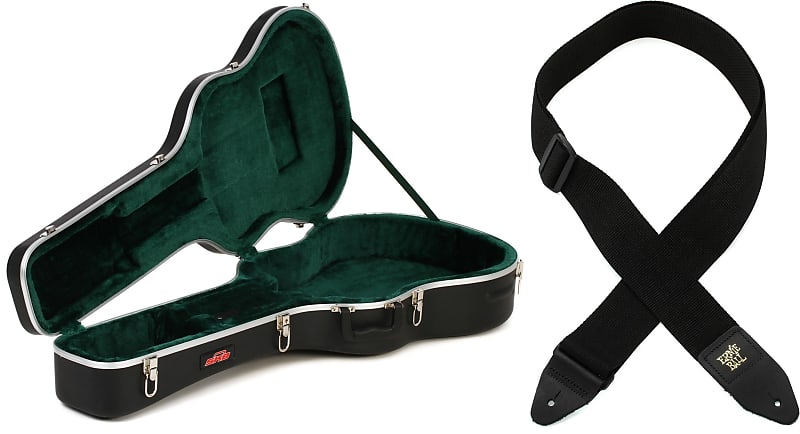 SKB 1SKB-8 Acoustic Dreadnought Economy Guitar Case Bundle with Ernie Ball 2" Polypro Strap - Black image 1