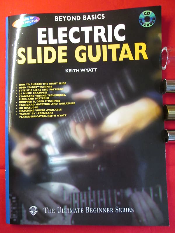 Book "ELECTRIC SLIDE GUITAR," with 4 guitar slides, Dunlop Reverb