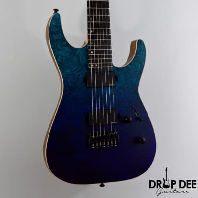 ESP USA M-7 Hardtail Baritone 7-String Electric Guitar w/ Case - Violet Shadow Fade Marble image 3