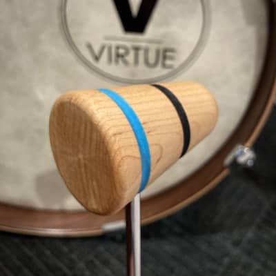 Low Boy Custom Bass Drum Beater - VIRTUE Stripes Standard - Natural Maple Wood Kick Pedal Blue Black image 1