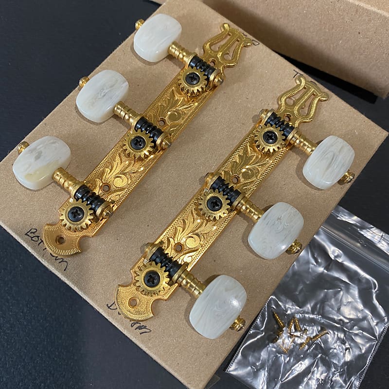 Fustero Classical Guitar Tuners Gold Lyre Style Hand Engraved Reverb