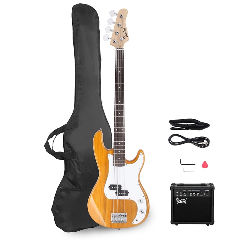 Glarry GP Electric Bass Guitar Transparent Yellow w/ 20W Amplifier image 1
