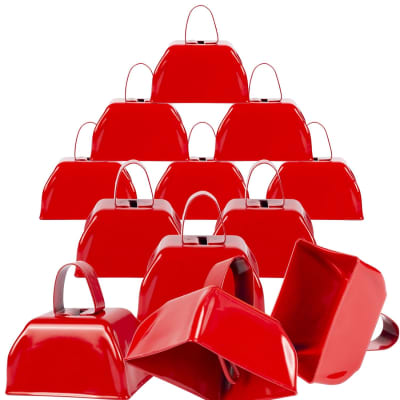 Steel Cowbell with Handle, Football Cow Bell, Red Cow Bell Noise Makers,  Hand Percussion Cowbells, Cowbells for Sporting Events & Football Games 