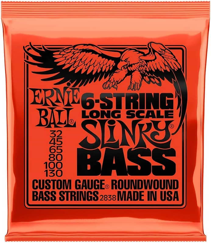 Ernie Ball 6-String Long Scale Slinky Nickel Wound Bass Guitar Strings, 32-130 Gauge (P02838) image 1