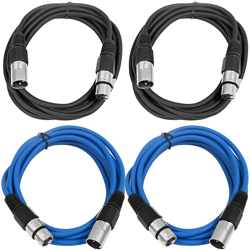 4 Pack of XLR Patch Cables 10 Feet Extension Cords Jumper - Black and Blue image 1