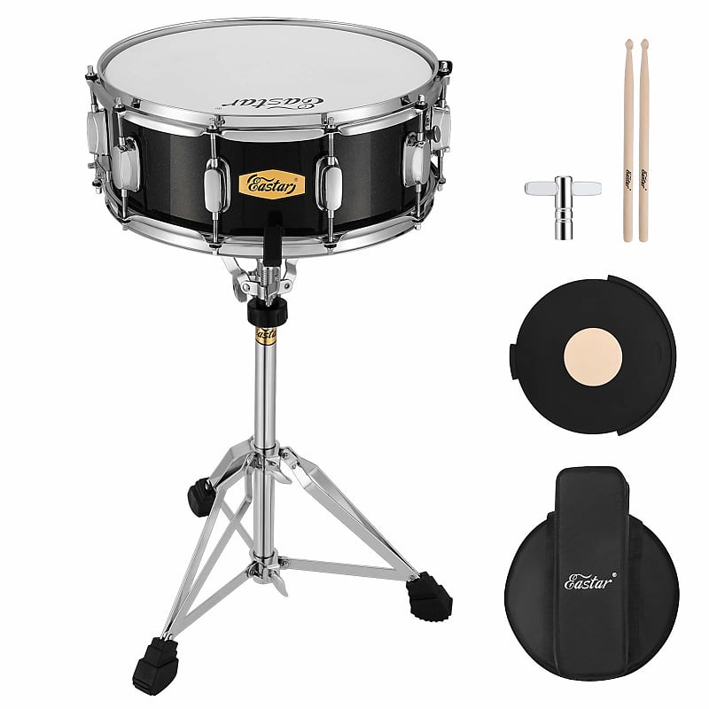 Snare Drum Set With Drum Sticks,For Beginners With Snare Drum Stand, Mute  Pad, Snare Drum Bag, Drum Key, 14X 5.5,Starry Black