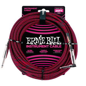 Ernie Ball P06062 1/4" TS Straight to Right-Angle Braided Instrument Cable - 25'