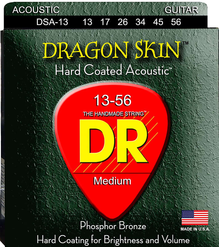 DR DSA-13 Dragon Skin K3 Coated Acoustic Guitar Strings; gauges 13-56 image 1