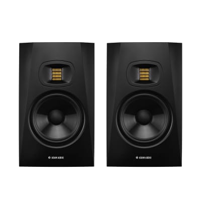 Adam Audio T7V Studio Monitor (Pair) with Frameworks Isolation Pads, Hosa  Interconnect Cables, XLR Cables and Clamp-On Studio Monitor Stands