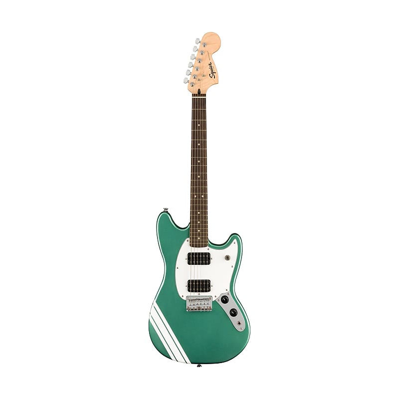 Squier FSR Bullet Competition HH Mustang Guitar w/ Olympic White Stripes, Laurel FB, Sherwood Green image 1
