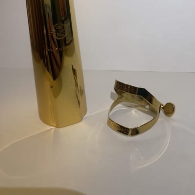 Selmer Paris Gold Ligature and Cap for Hard Rubber Bari Sax Mouthpiece Gold Lacquer image 1