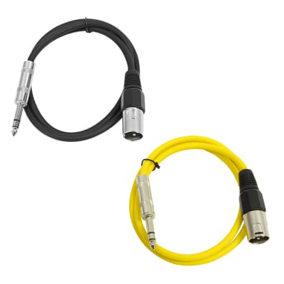 2 Pack of 1/4 Inch to XLR Male Patch Cables 2 Foot Extension Cords Jumper - Black and Yellow image 1