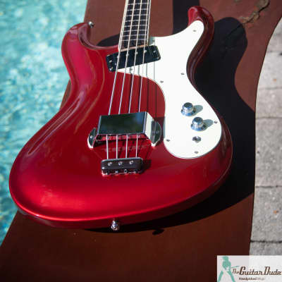 Classic 1990's Mosrite  Ventures Model '64 Vintage Reissue Bass - Candy Apple Red - Made In Japan image 9