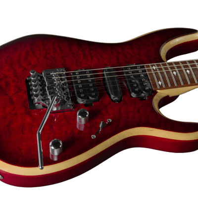 Bootlegger Guitar Royal Coil Split, HHH, Clear Deep Burgundy Quilted Maple, Double Lock Tremolo image 3
