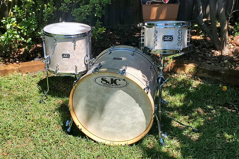 SJC Custom 3pc Drum Set - Aged White Marine Pearl / Maple Shells image 1