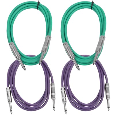 4 Pack of 6 Foot 1/4" TS Patch Cables 6' Extension Cords Jumper - Green & Purple image 1