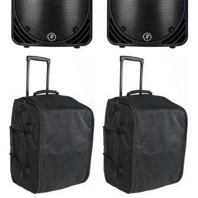 (2) Mackie C300Z Compact 12" 750w Passive PA DJ Speakers+(2) Rolling Travel Bags image 1