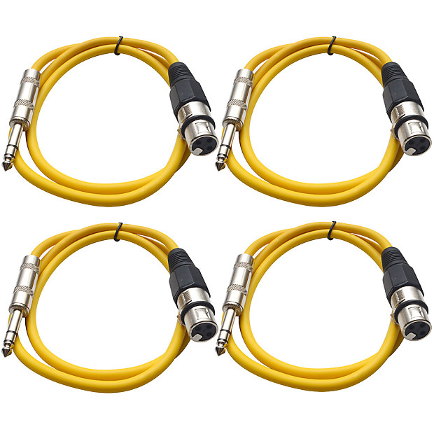 Seismic Audio SATRXL-F2-4YELLOW 1/4" TRS Male to XLR Female Patch Cables - 2' (4-Pack) image 1