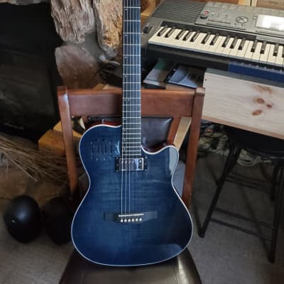 Godin A6 Ultra Denim Blue Flame Finish Electric Guitar | Reverb