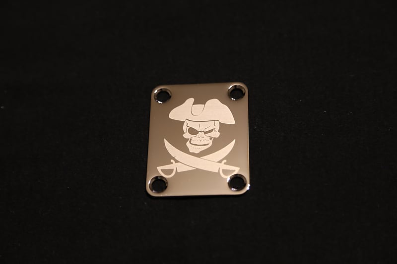Custom Laser Etched Chrome "Jolly Roger" Neck Plate Chrome Reverb