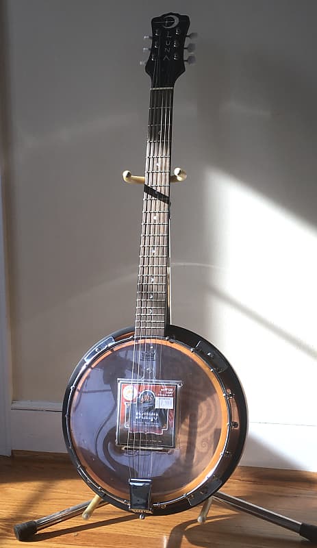 Luna Celtic 6 String Folk Banjitar Banjo 2010s Satin Moon Inlays New Strings Gig Bag image 1