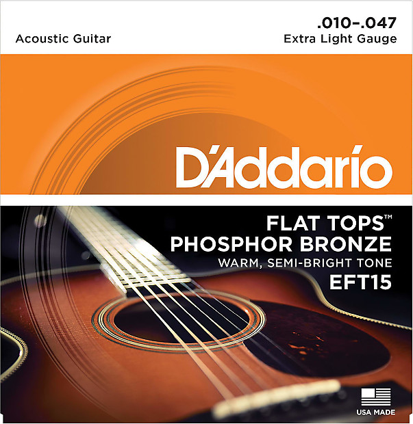 D'Addario EFT15 Flat Tops Phosphor Bronze Acoustic Guitar Strings, Extra Light Gauge image 1