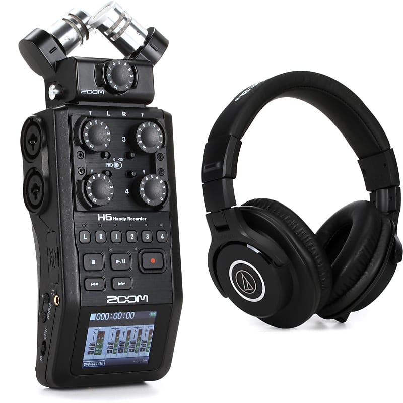 Zoom H6 All Black Handy Recorder and Headphones image 1