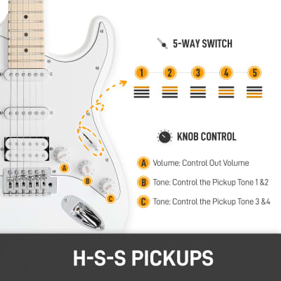 Glarry GST Stylish H-S-S Pickup Electric Guitar Kit with 20W AMP Bag Guitar Strap 2020s - White image 2