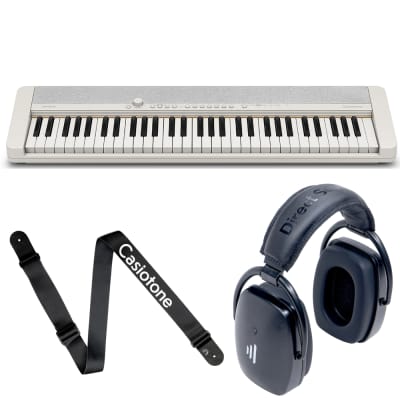 Casio CT-S1 61-Key Portable Keyboard, White w/ Strap & Bluetooth Headphones
