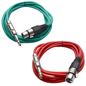 Seismic Audio SATRXL-F10-GREENRED 1/4" TRS Male to XLR Female Patch Cables - 10' (2-Pack)