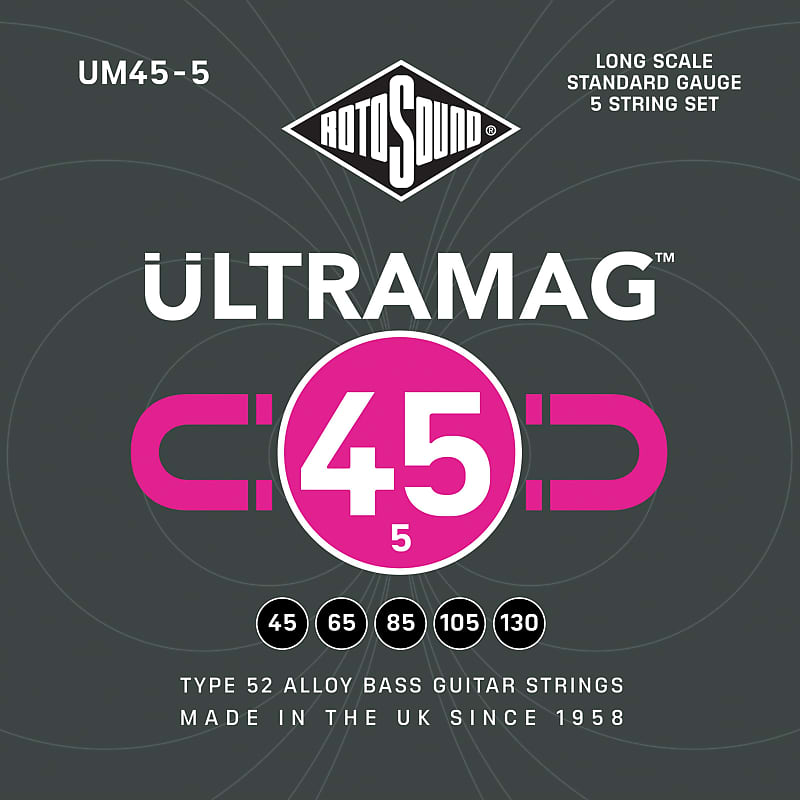 Rotosound Bass Stings UM45-5 5er 45-130 UltraMag Bass - String Set for 5 String Bass Guitar image 1