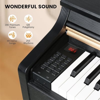 Digital Piano, 88 Keys Weighted Hammer Action Keyboard Piano, Upright Piano Keyboard for Beginner, Home Electric Piano with 2 Speakers, USB MIDI, Bluetooth, Headphone, Power Adapter, Black image 3