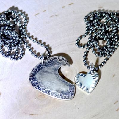 Sterling silver guitar pick and heart couples interlocking necklaces - Both Sterling Silver image 4
