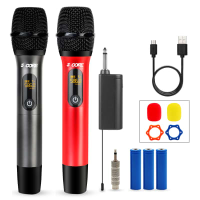 PROZOR Wireless Microphone with Volume Treble Bass Echo Control, Dual UHF  Wireless Handheld Dynamic Mic System with Rechargeable Receiver for Karaoke