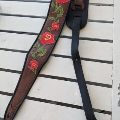 bass strap 2013 - brown leather with embroidered roses for sale