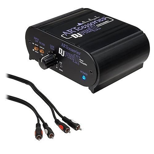 ART DJ Pre II Turntable Phono Preamplifier with RIAA EQ and a RCA Male to 2 RCA Male Audio Cable 3&#039;  			