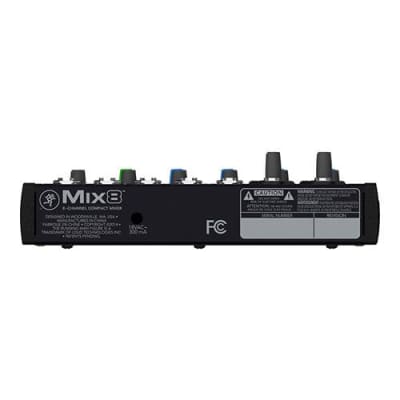 Mackie Mix8 8-Channel Compact Mixer, 20Hz to 30kHz Frequency Response, 3.8kOhms Mic-In / 1kOhms Tape Out / 22Ohms Phones Out Impedances, 2-Pin DC Conn image 2