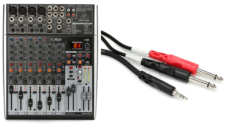 Behringer Xenyx X1204USB Mixer with USB and Effects Bundle with Hosa  CMP-159 Stereo Breakout Cable - 3.5mm TRS Male to Left and Right 1/4-inch  TS Male