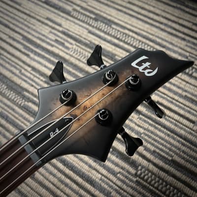 LTD (ESP) D-4 4-String Bass, Black Natural Burst Satin, Burled Poplar image 5
