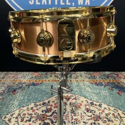 DW 5.5"x14" Heavy Brushed Bronze Snare Drum, With Gold Hardware 2000s? - Brushed Bronze image 6