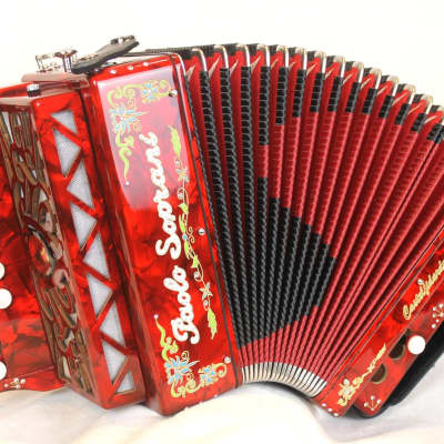 NEW Candy Apple Red Decorated Paolo Soprani Saltarello II Organetto Diatonic Button Accordion G MMM 12 2 for sale